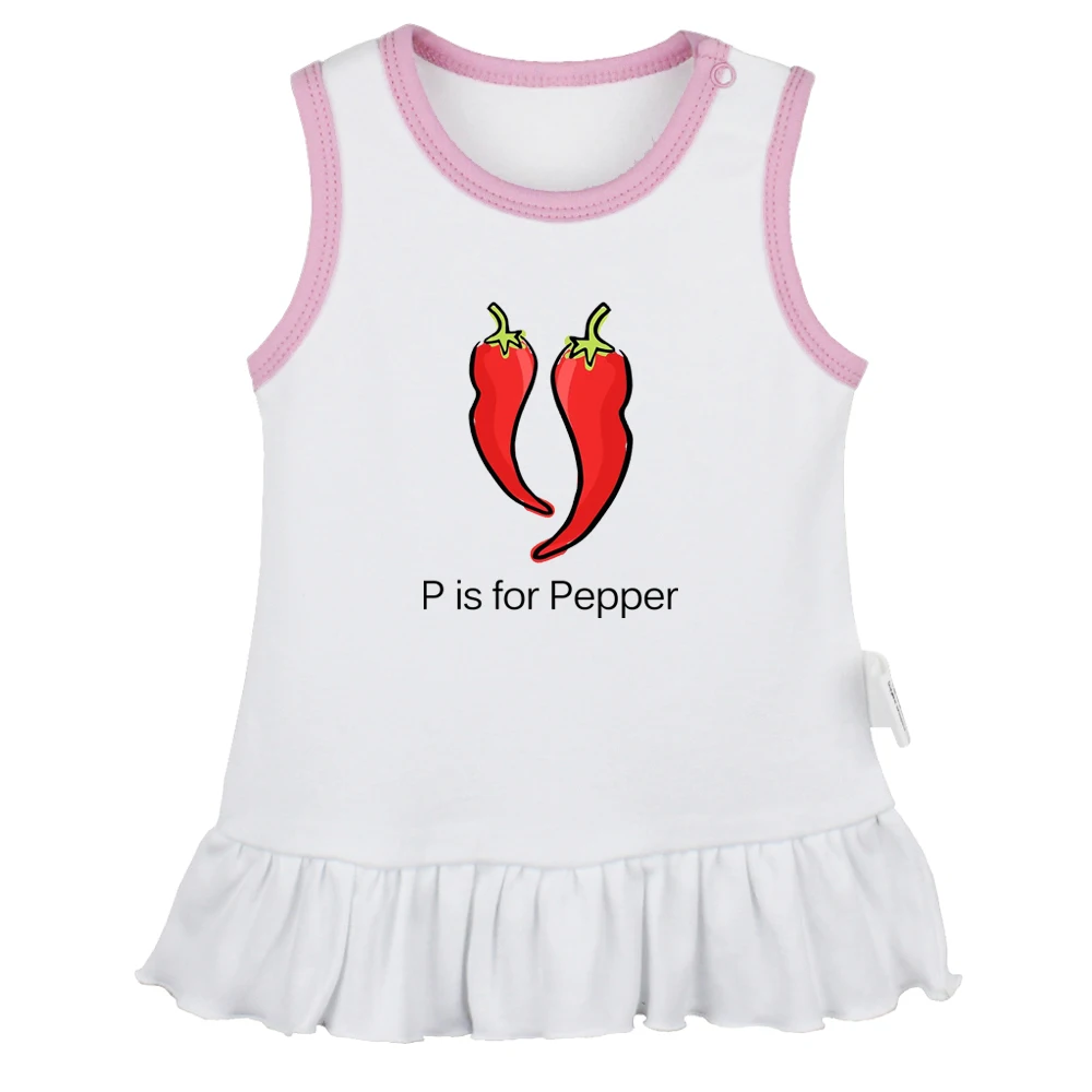 P is For Pepper, Veggies Sweet Fun Printed Baby Dresses Girls Cute Sleeveless Pleated Dress 0-24M Kids Summer Vest Dress Clothes