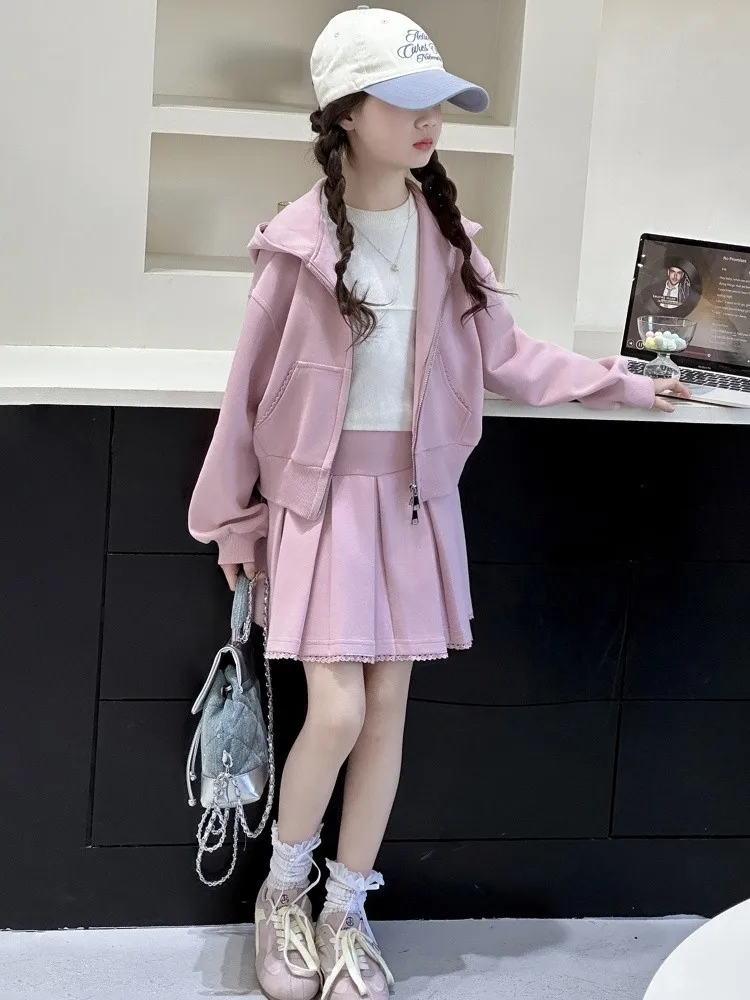 2025 خريف شتاء جديد بنات 2 قطعة مجموعة الطفل سترة سترة مطوي تنورة القطن عالية الجودة بدلة على الموضة 4 8 9 10 12 سنة