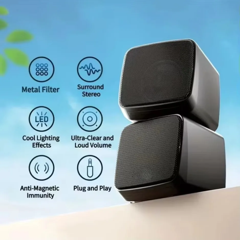 Stereo Sound Mini Speakers With Cool Lights Computer Speakers USB Powered 3.5mm Portable Speakers for Computer Laptop and iPad