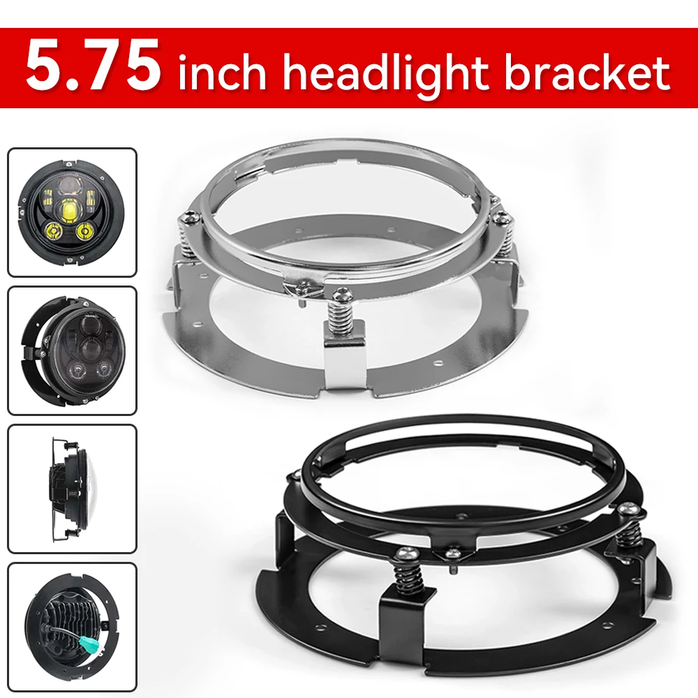 Schwarz/Chrom 5 3/4" 5,75 Zoll Scheinwerferhalterungssatz für Motorrad und Autos Ringhalterungen für 5,75 Zoll LED-Scheinwerfer