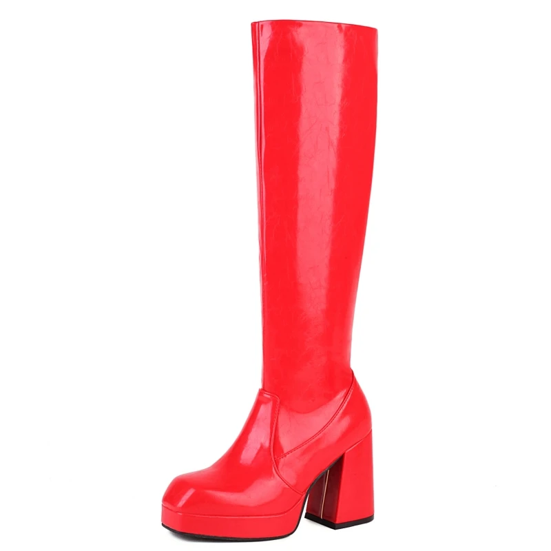 Platform Knee High Boots For Women 2023 Winter Trends Black Green Goth Heels Long Rain Boot Party Dance Shoes Female Large Size