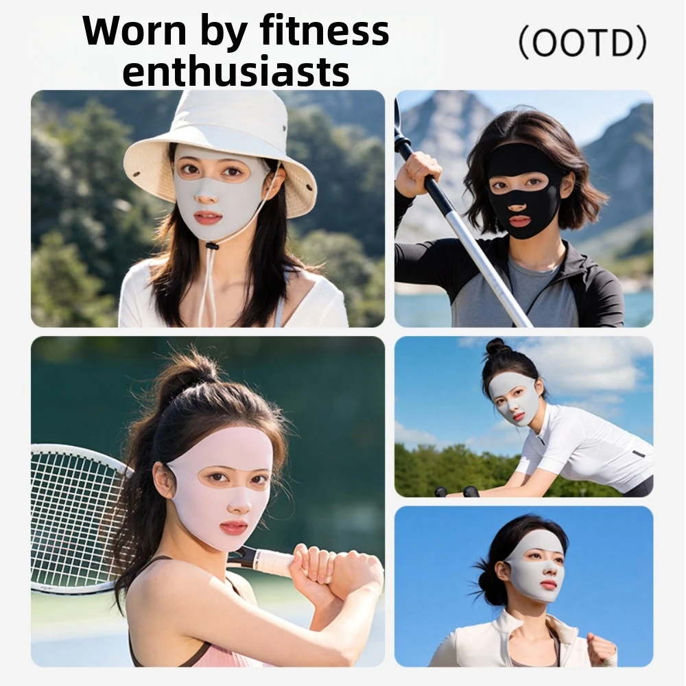 Cool Ice Silk Sun Protection Mask Full Face Dustproof Anti-UV Neck Scarf Sunscree Adjustable Sunshade Face Mask Outdoor