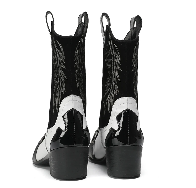 Mode Spitz Männlichen Stiefeletten Plus Größe Party Schuhe Stickerei Cowboy Stiefel Aus Echtem Leder Männer Motorrad Kurze Stiefel – Detail 22