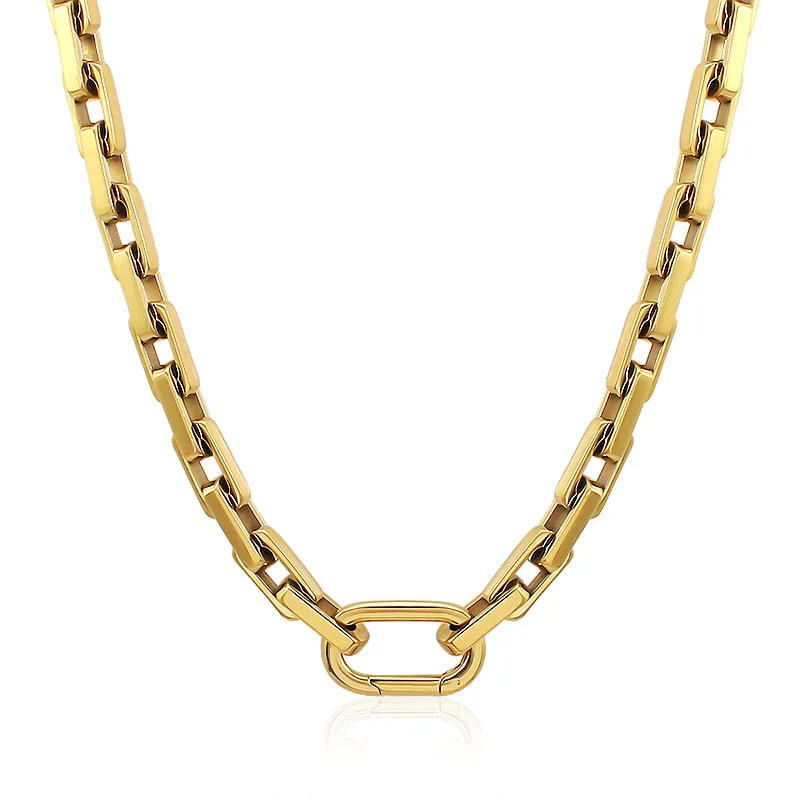 Unisex Stainless Steel Minimalist Chunky Necklace Fashion 18k Gold Plated Suqare Link Necklaces Waterproof Collar Jewelry Gifts
