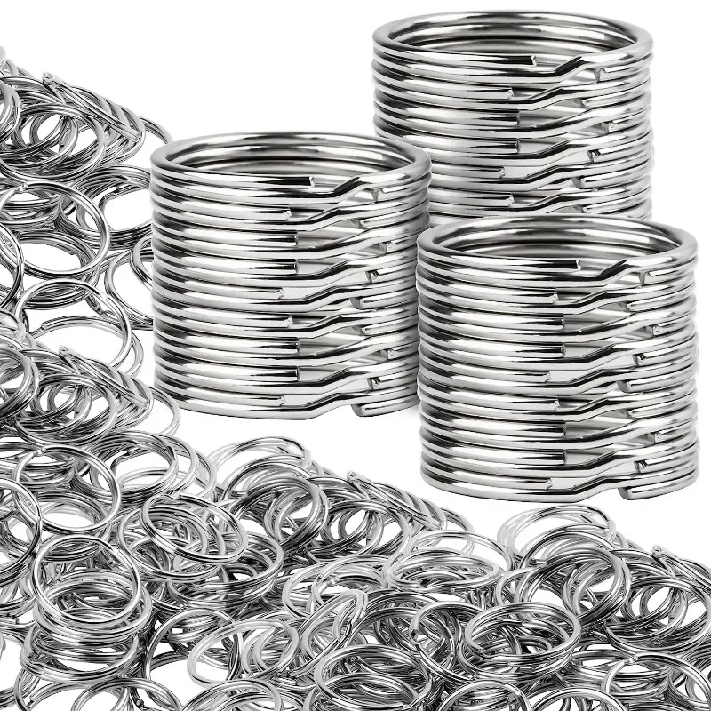 20/100Pcs Polished Silver Keyring Stainless Steel Hole Flat Key Ring Key Chain Rhodium Plated Round Split Keychain DIY Wholesale