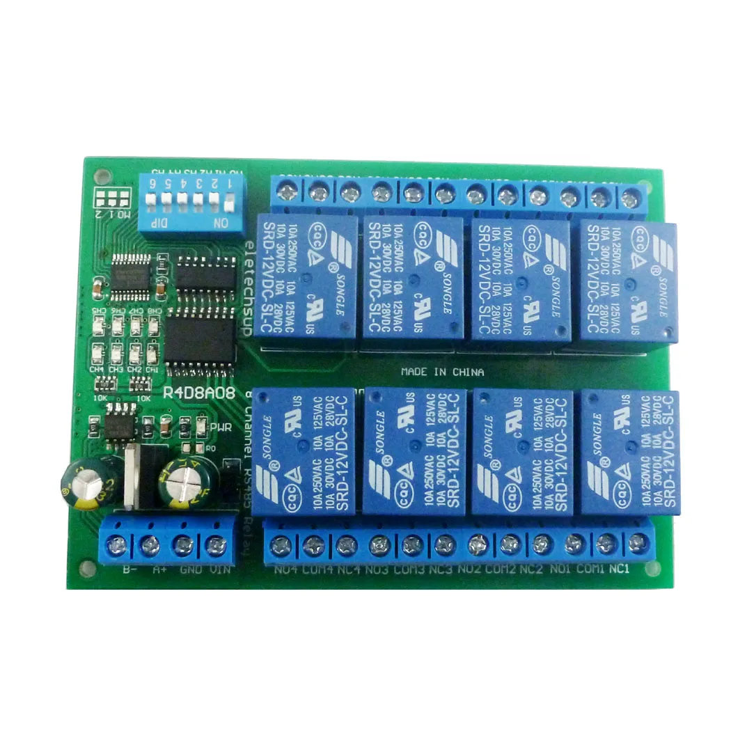 DC 12V 8-kanałowa płytka przekaźnika RS485 Modbus RTU UART Przełącznik zdalnego sterowania DIN35 Rail Box do sterowania automatyką PLC