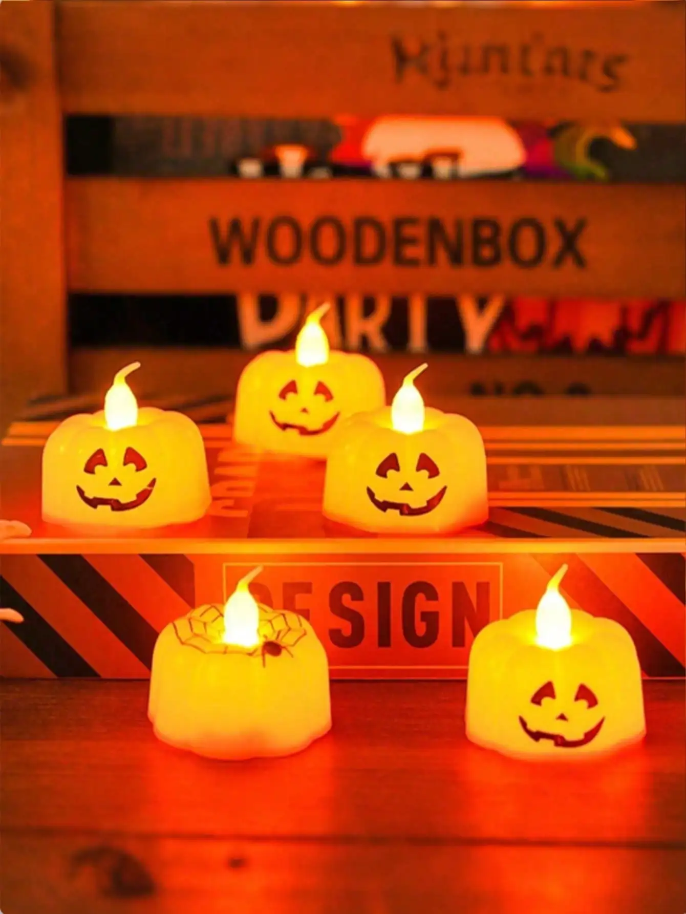 12/6pcs/1pc-Halloween Glowing Pumpkin Candles, With Jack-O'-Lantern Face And Spider Web Pattern, Perfect For Party Decoration, Haunted House Theme, Also Suitable For Thanksgiving, Halloween, 3.6 Inches X 3.6 Inches sh260514145072018560774
