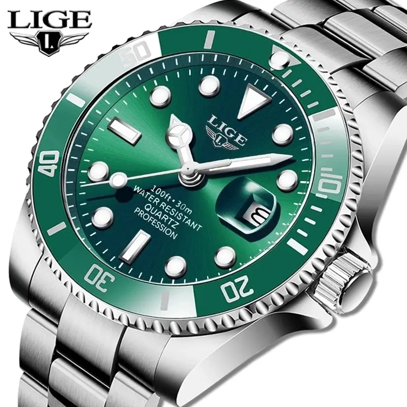 LIGE Top Brand di Lusso Moda Diver Orologio Da Uomo 30ATM Impermeabile Data Orologio Orologi Sportivi Mens Orologio Da Polso Al Quarzo Relogio