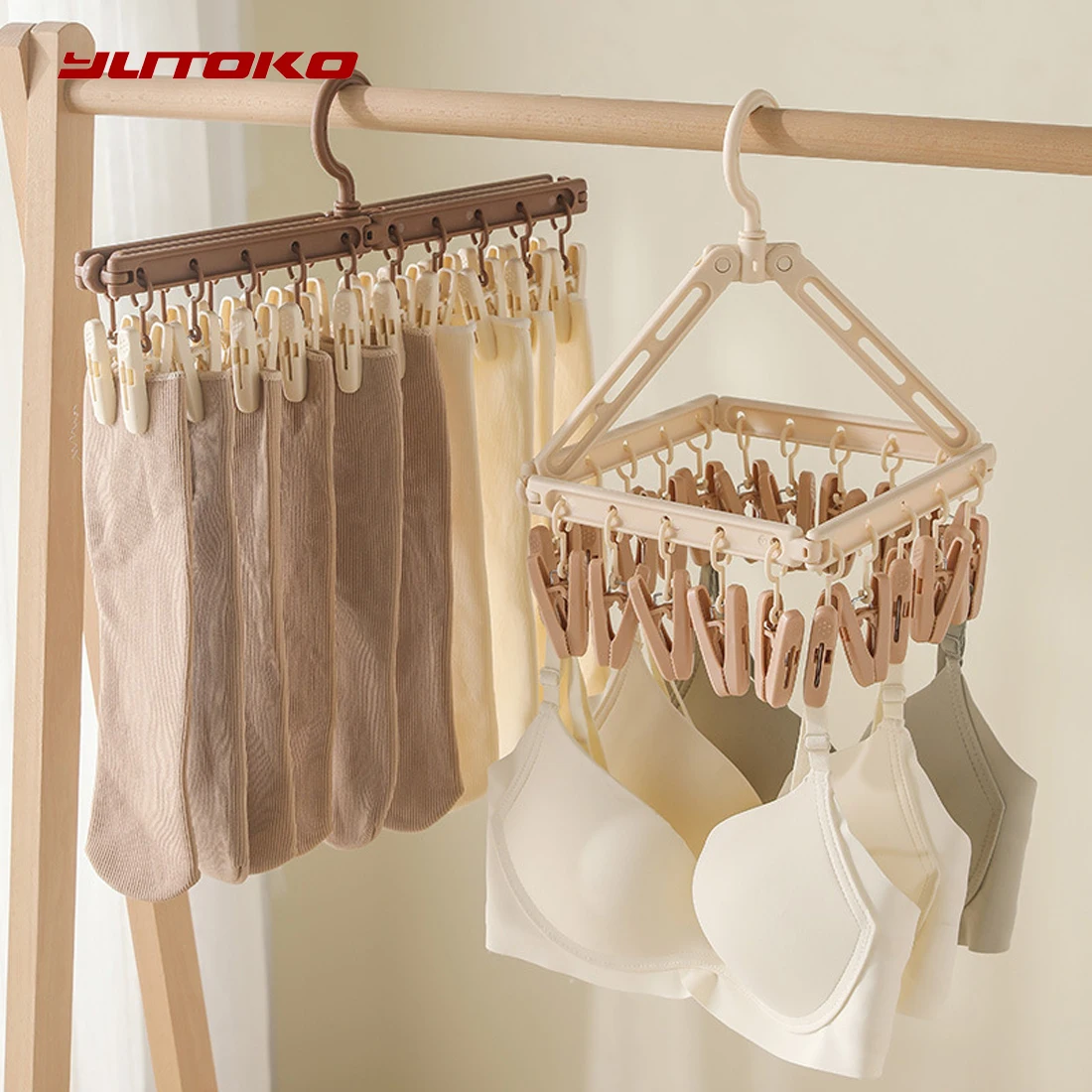 

Multi Functional Folding Sock Clip with Multi Head Extension for Home Underwear Drying Clip Dormitory Balcony Drying Rack
