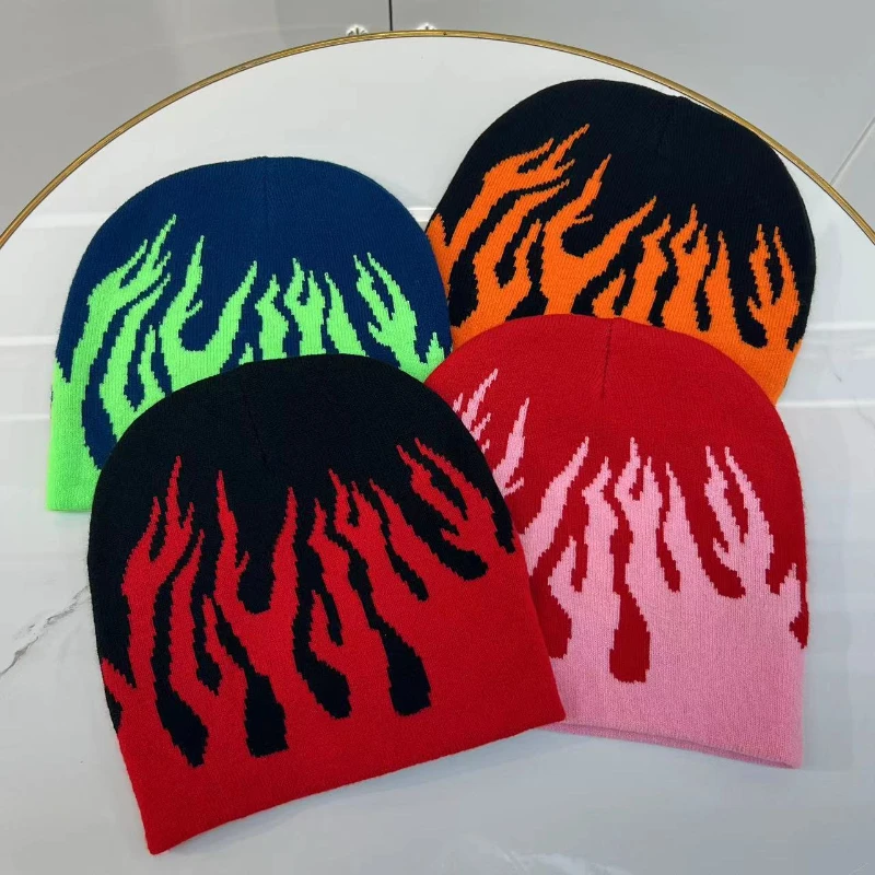 Autumn and Winter Men's and Women's Knitted Hats Street Dance Street Flame Pullover Hats Outdoor Riding Hats