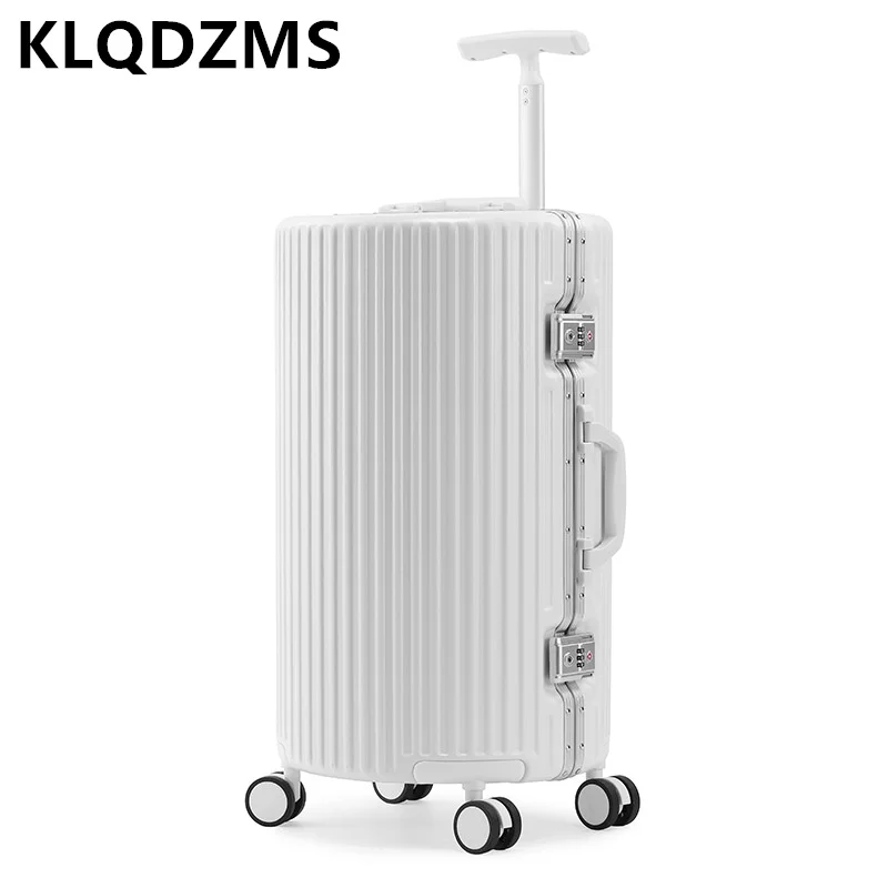 KLQDZMS 20"24Inch ABS + PC Suitcase Women's Aluminum Frame Boarding Box Men's Trolley Case Wheeled Travel Bag Carry-on Luggage