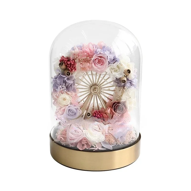 Ferris wheel gift box, bouquet ornament, high-end sense, light luxury, romantic birthday gift, glass cover for girlfriend