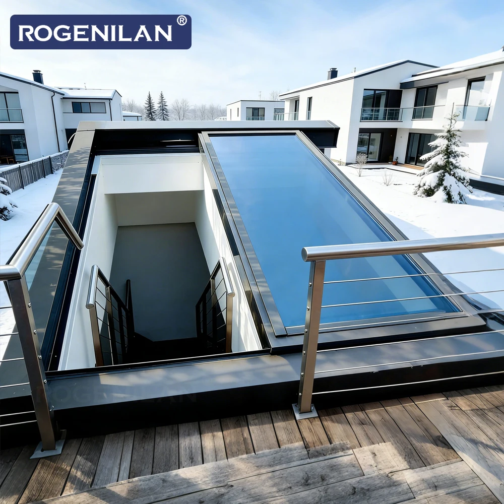 Rogenilan Factory Custom Electric Aluminum Glass Roof Window Skylight Double Tempered Glazed Basement Escape Windows