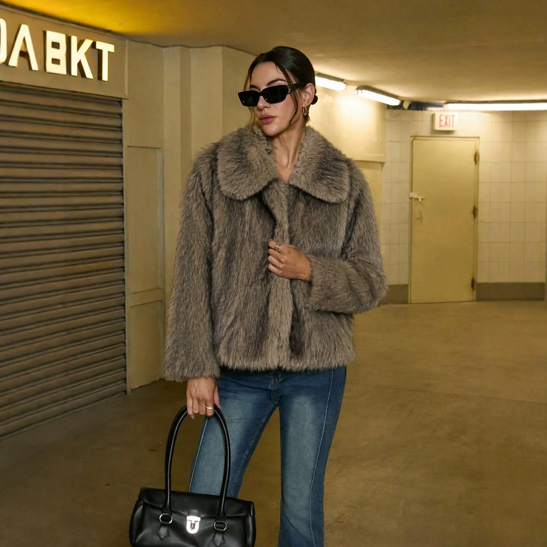 New imitation fox fur coat square collar environmentally friendly fur coat short loose women's clothing