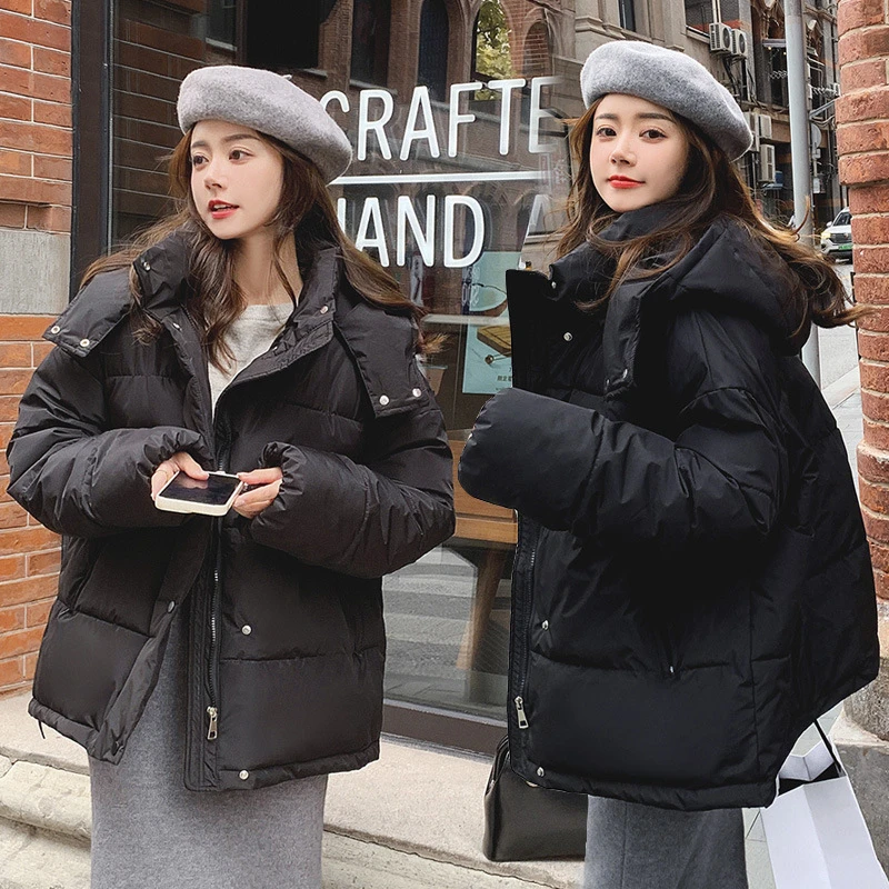 

2022 New Winter Jacket Parkas Women Cotton Jacket Hooded Parka Solid Warm Female Cotton Padded Jacket Korean Casual Outwear Coat