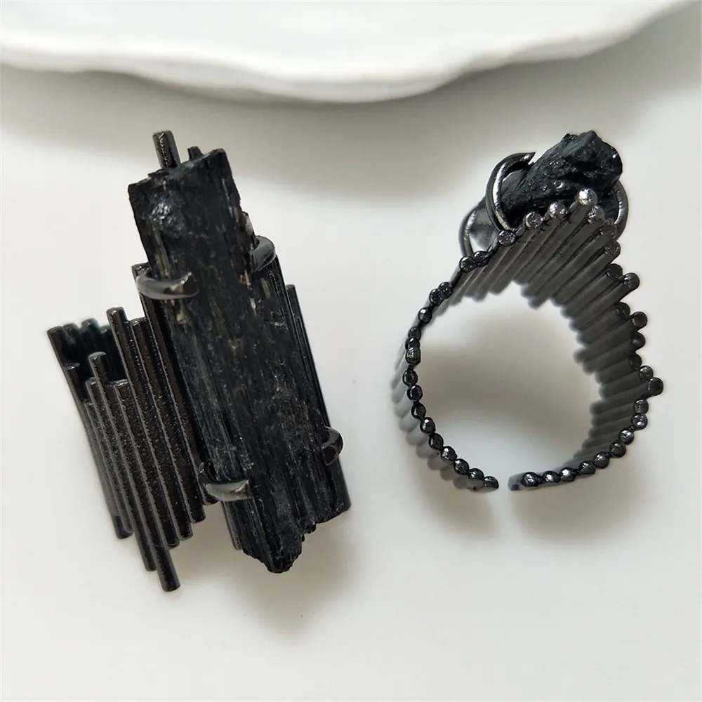 1 Pcs Natural Tourmaline Ring with Golden, Silver & Gun-Black Plated Four - Claw Inlay Jewelry For Valentine\'s Day Gift RG101