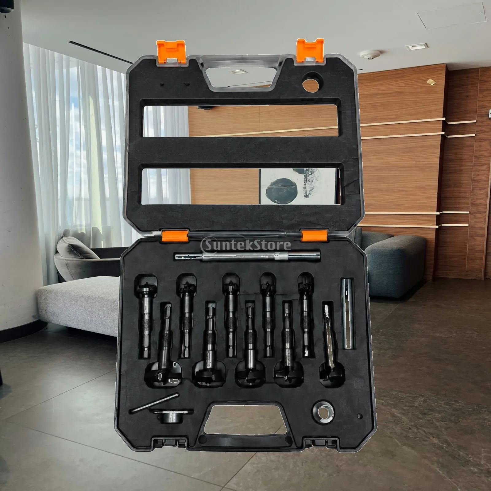 Alloy Steel Hole Opener Set for Carpentry Work 15-35mm Wood Kit with Wrench and Case