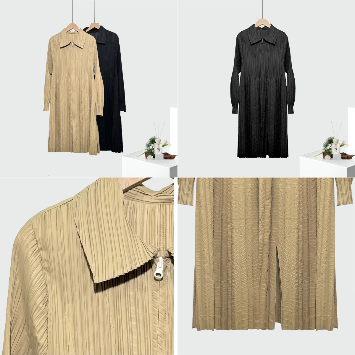 

Miyake Folds 2025 Новая длинная ветровка, модная куртка, женская свободная куртка на молнии с лацканами, зарубежная сотня с кардиганом