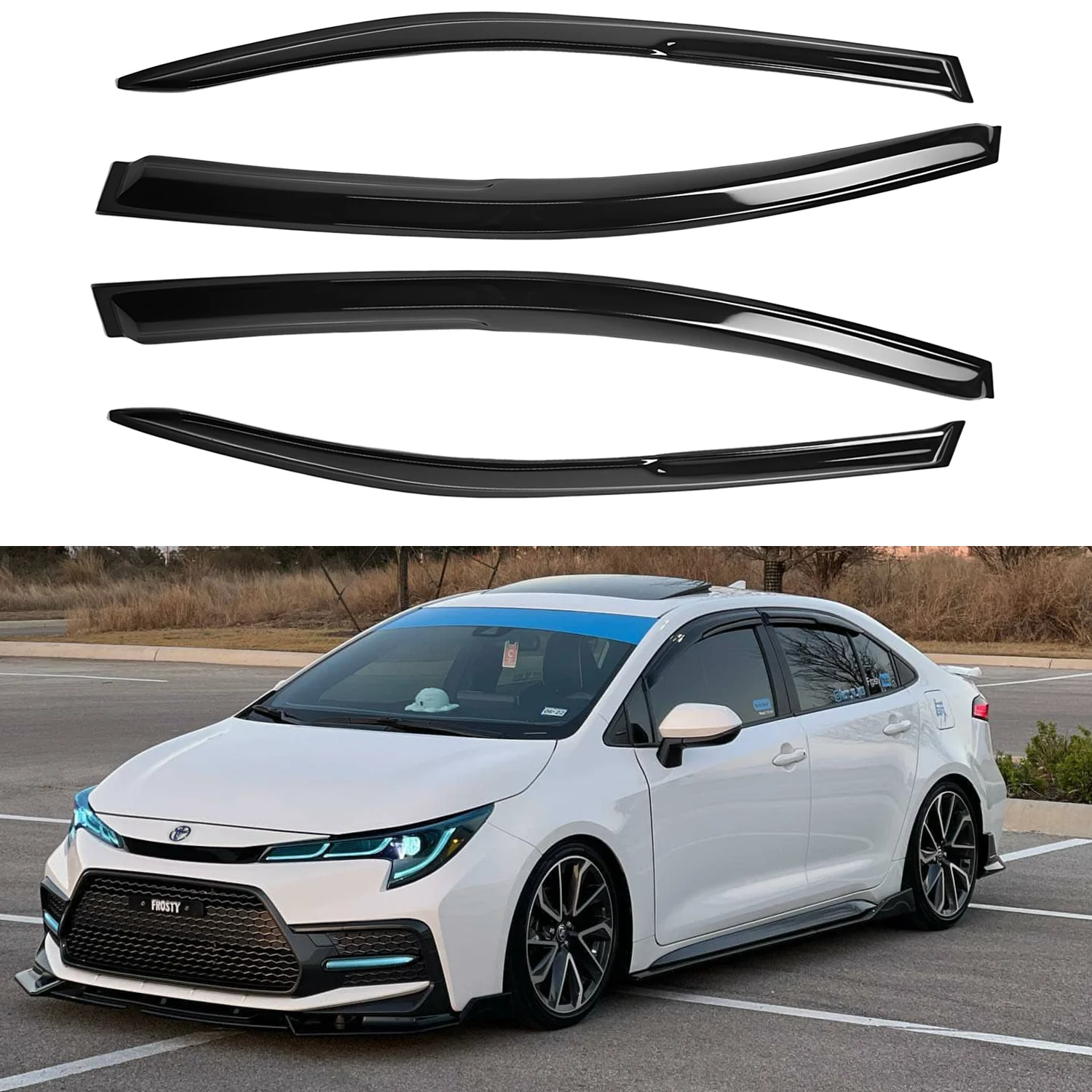 

For Toyota Corolla 4-Door Sedan 2019-2024 Wind Deflectors Tinted 4pcs Set External Sun Rain Vent Guards with Drainage Channels 1.5MM Thick