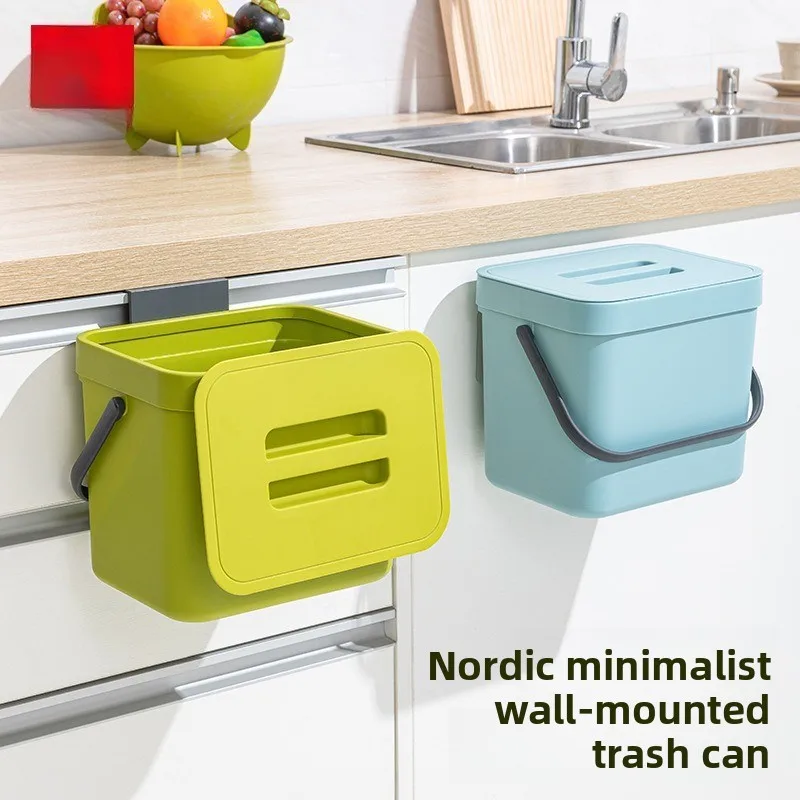 Large Capacity Under Cabinet Trash Can with Lid,Thickened Hanging Garbage Bin No Drilling,Space-Saving Simple Style for Kitchen