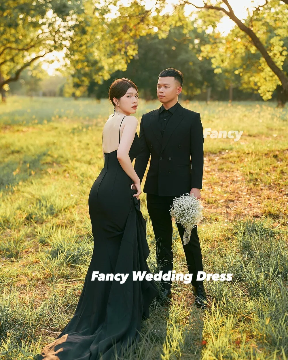 Fancy Sexy Korea V Neck Wedding Dress Photography Spaghetti Straps Mermaid Bridal Gown Long Tail Back Zip Customized