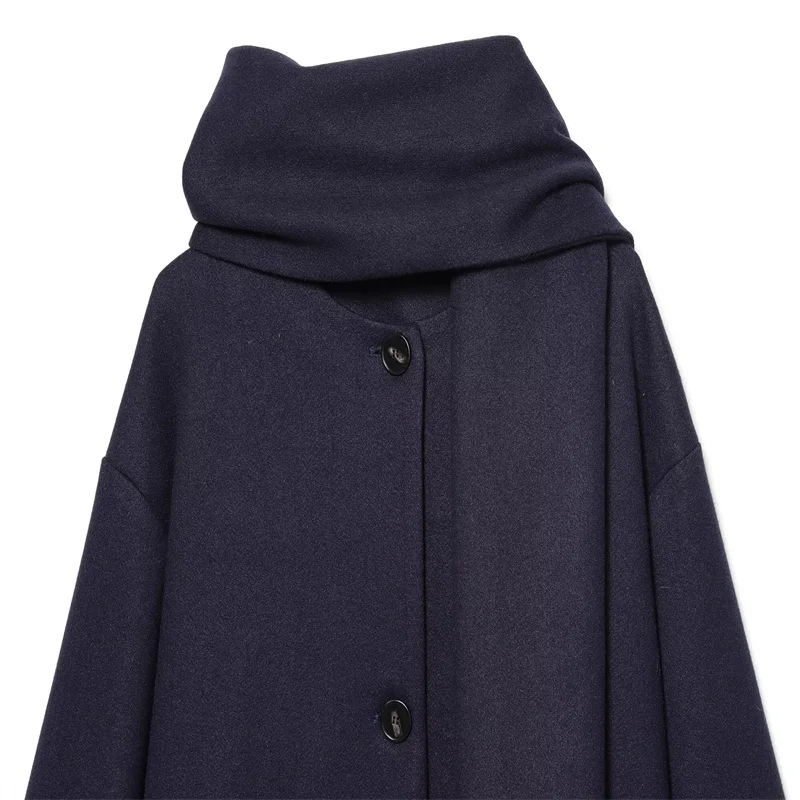Manteau cape en laine mélangée bleu marine pour femmes, décolleté ample, veste décontractée à simple boutonnage, nouvelle collection début du printemps 2026