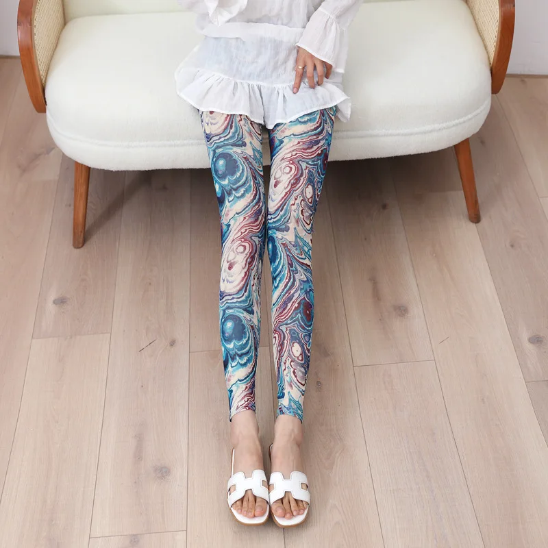 Summer Fashion Printing Mesh Women's Leggings Thin Elastic Breathable Hottie Cartoon Pencil Pants Cropped Pants