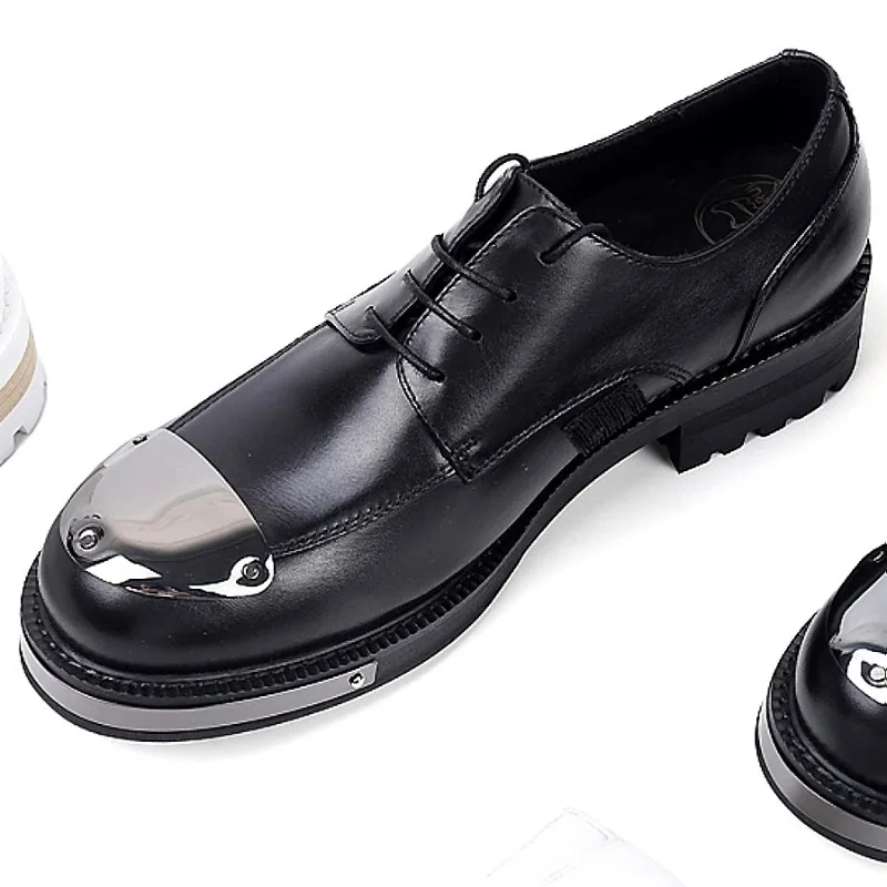 

New Men Casual Leather Shoes Genuine Leather Dress Lace Up Metal Rivet Derby Shoes Male Formal Party Office Wedding Shoes Youth