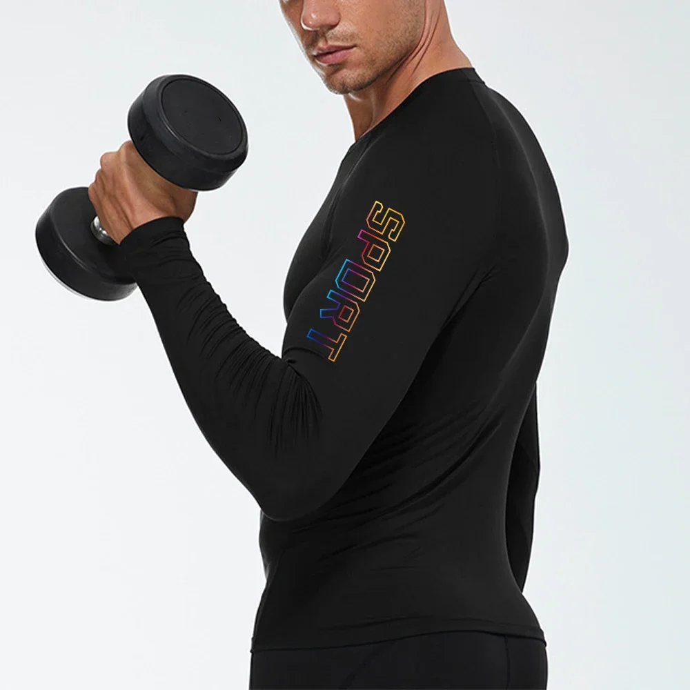 Männer Kompression Langarm Shirt Schwarz Fitness T-shirt Männlich Läuft Schnell Trocknend Gym Top Sonnenschutz Sport Basis Schicht – Detail 2