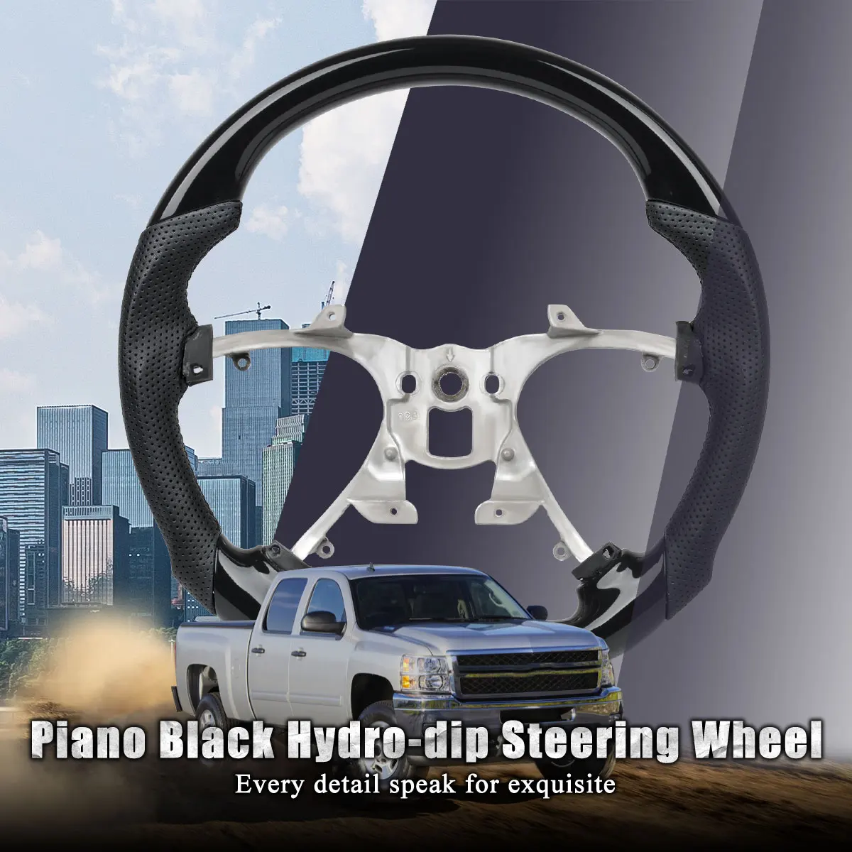Peach Wood Black Color Perforated Leather Steering Wheel For Chevrolet Silverado 2007-2013 Suburban 2007-2013 Tahoe 2007-2013