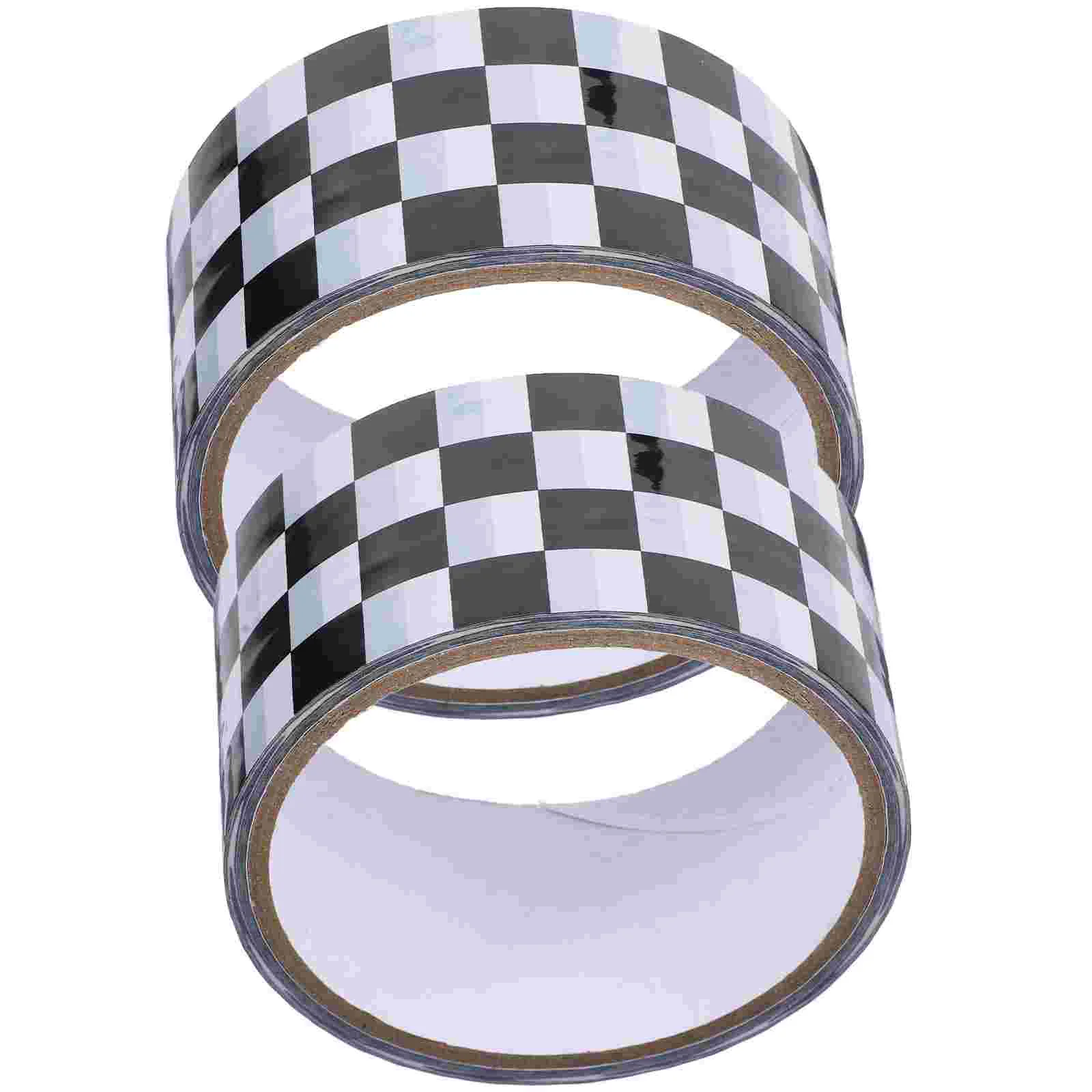 

2 Rolls Checkered Print Stickers Glue Tape Multi-function Packaging Magnetic Package Pattern Packing Practical Racing Car