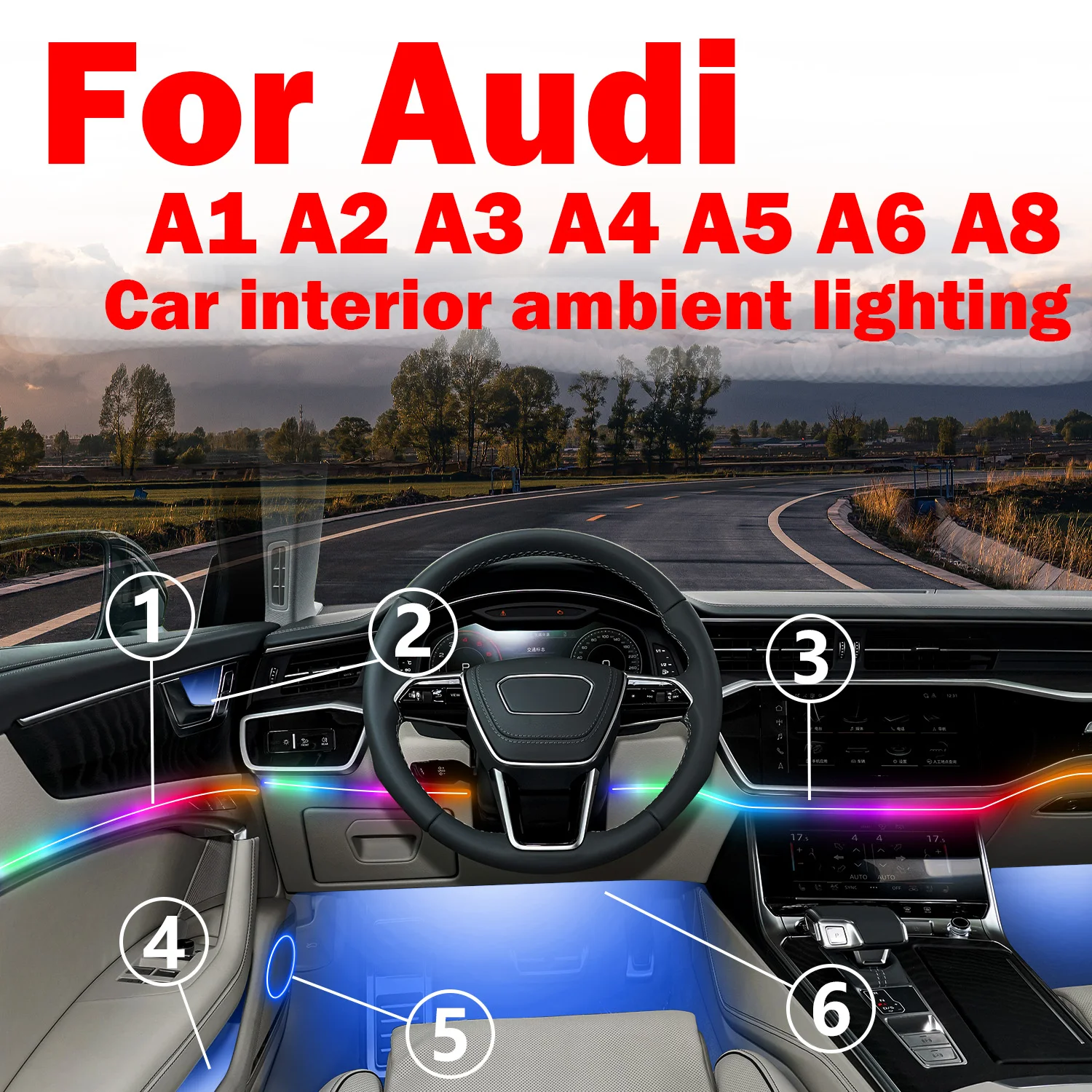 

High Combo для Audi A1 A2 A3 A4 A5 A6 A8 Автомобильные акриловые светодиодные лампы окружающего света Красочные атмосферные фонари Автоматическое внутреннее приложение 64 RGB Light