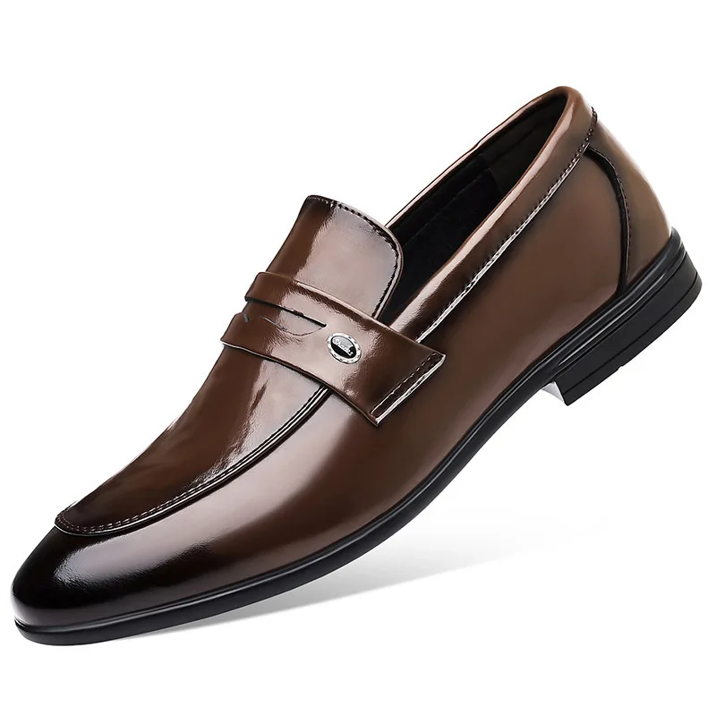 

2026 Spring New Men's Glossy Leather Loafers Slip-On Business Casual Dress Shoes Male Non-slip Formal Office Shoes for Man