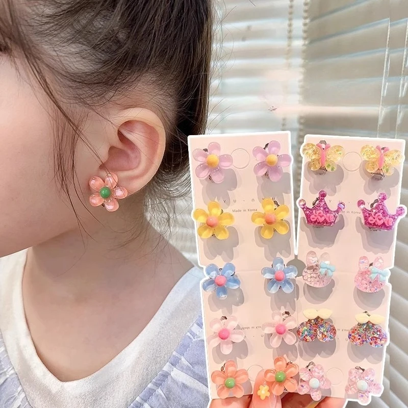 10pcs Cute Girls Earrings Ear Clip No Ear Hole Flower Earrings Children Jewelry Princess Girls Birthday Gifts Kids Accessories