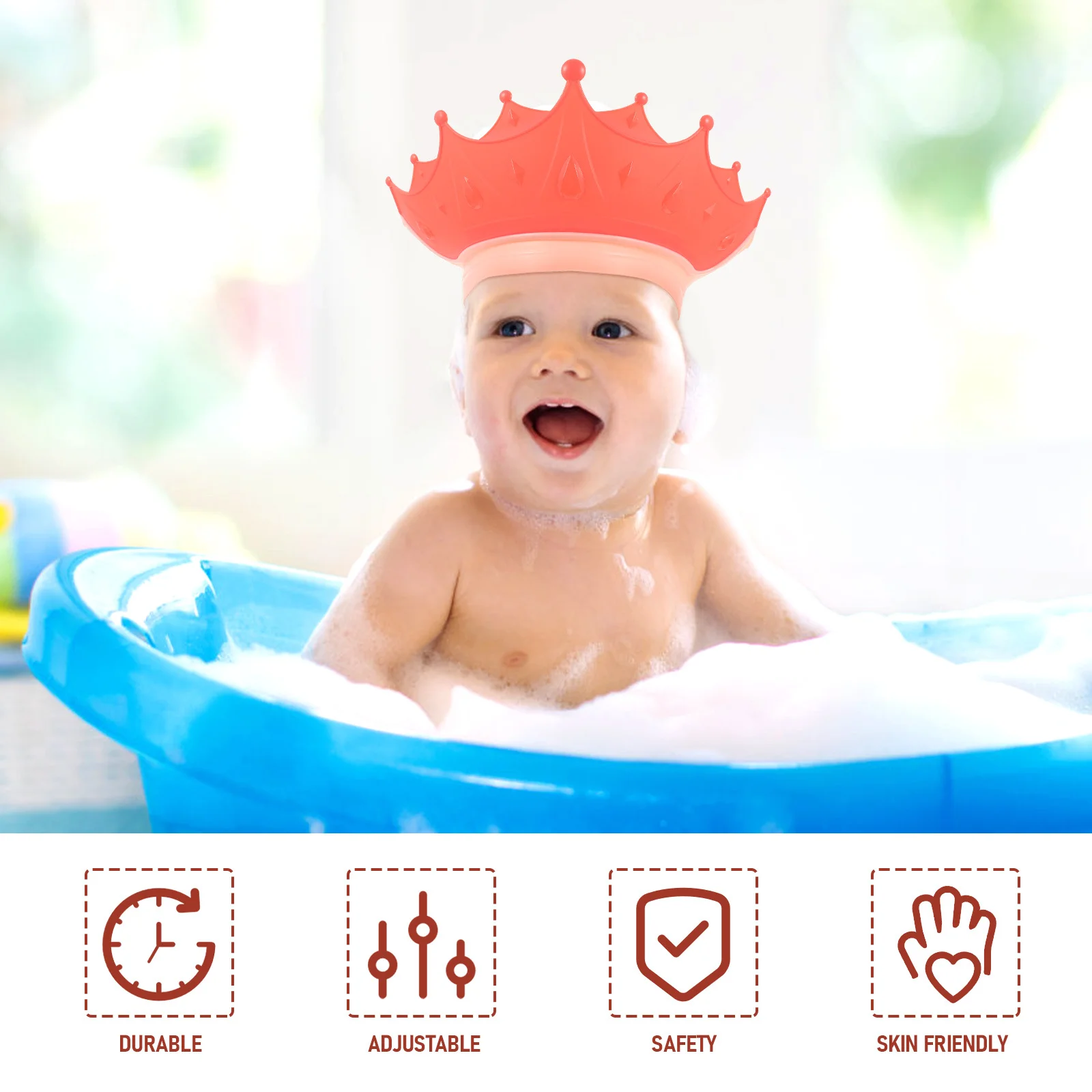 

Baby Bathing Hat Adjustable Waterproof Kids Hair Wash Hat for Shower Sunscreen Haircut Protection Lovely Design Easy Clean