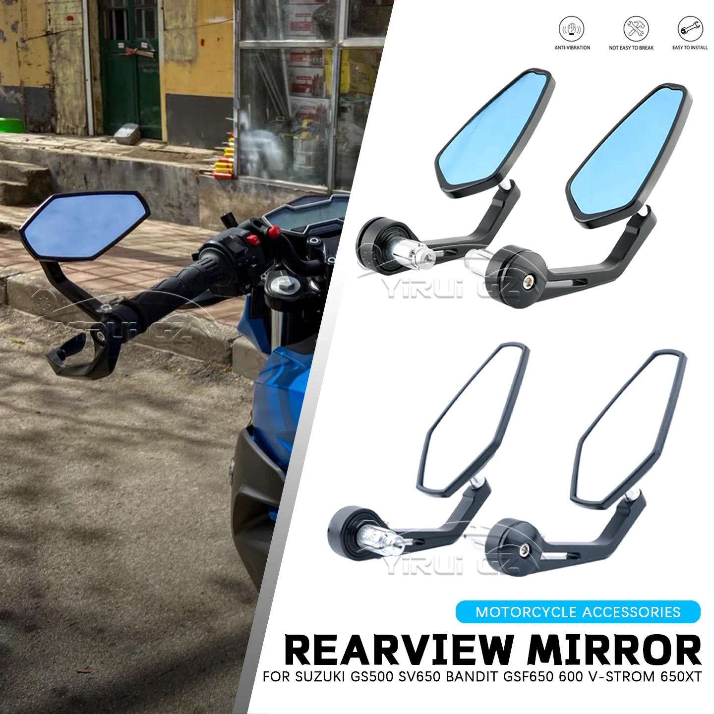 

Зеркало заднего вида на руль 7/8 дюйма для мотоциклов Suzuki GS500, SV650, Bandit, GSF650, V-Strom 650XT