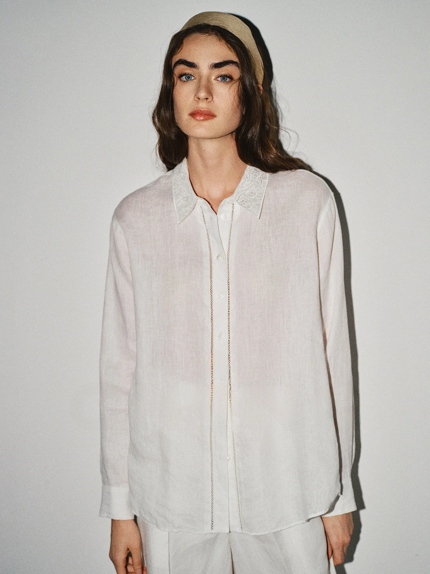 

Artistic Canvas irt Linen Hollow out Embroidery Collar Loose Fit Dry Feeling Women's Summer Faion Casual White irt