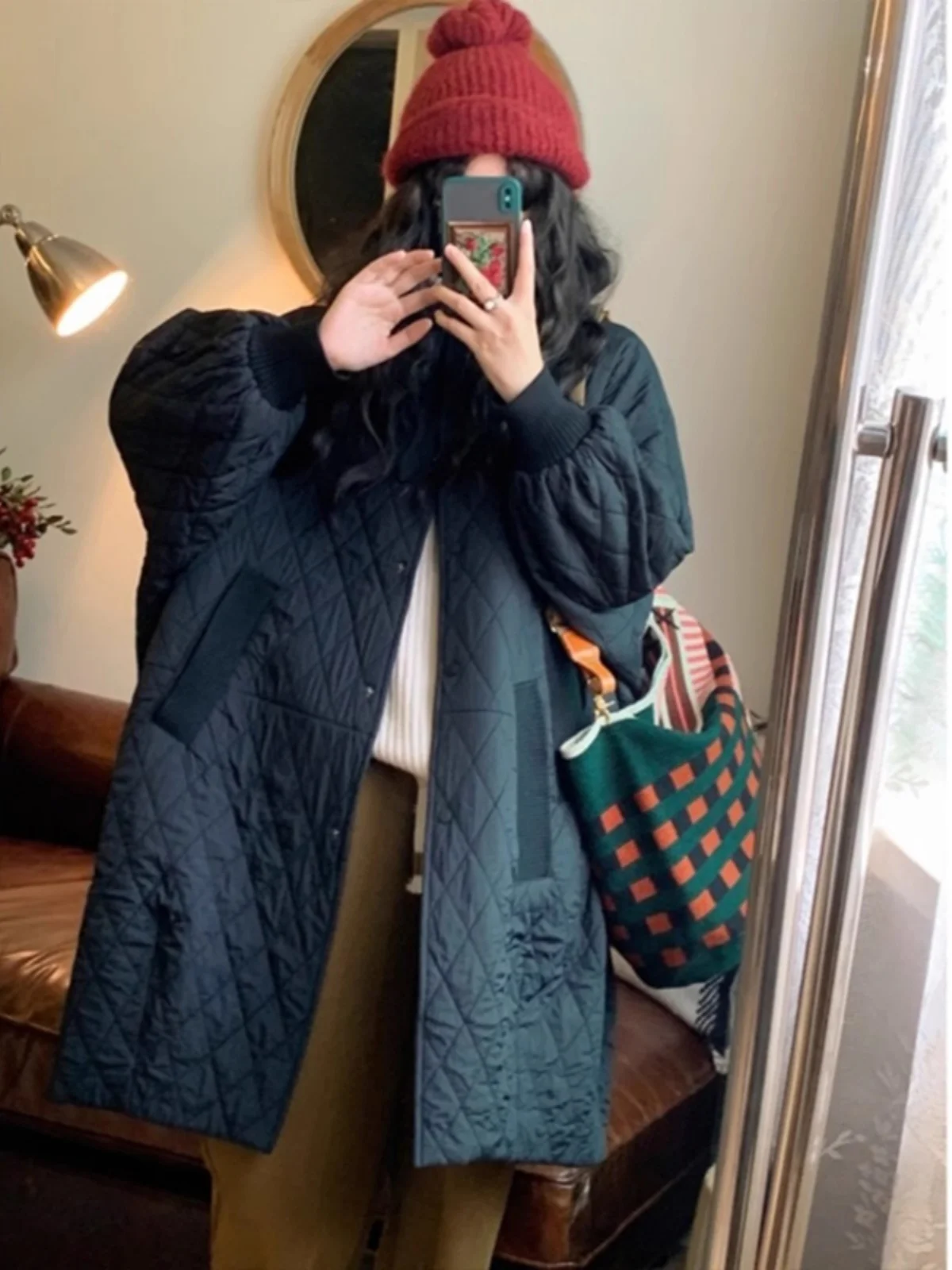 Thiened Jaet de algodón ligero para mujer, abrigo holgado de longitud media, cálido, Retro, redondo, con cierre de botón Ne, invierno