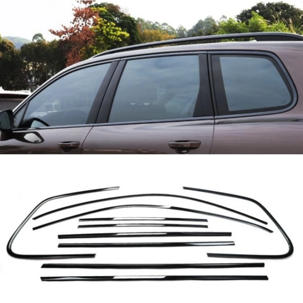 Bright black front bumper window door trim  For VW Touareg 2011-2018