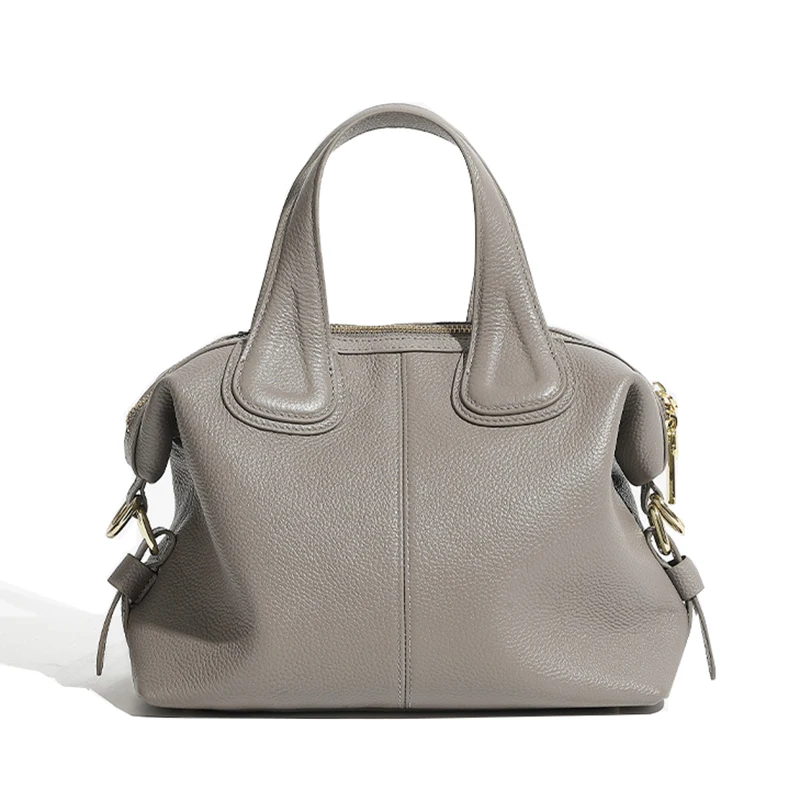

New Ladies Fashion First Layer Cowhide Boston Bags Women's Daily Versatile Soft Genuine Leather Handbag Girls Shoulder Crossbody