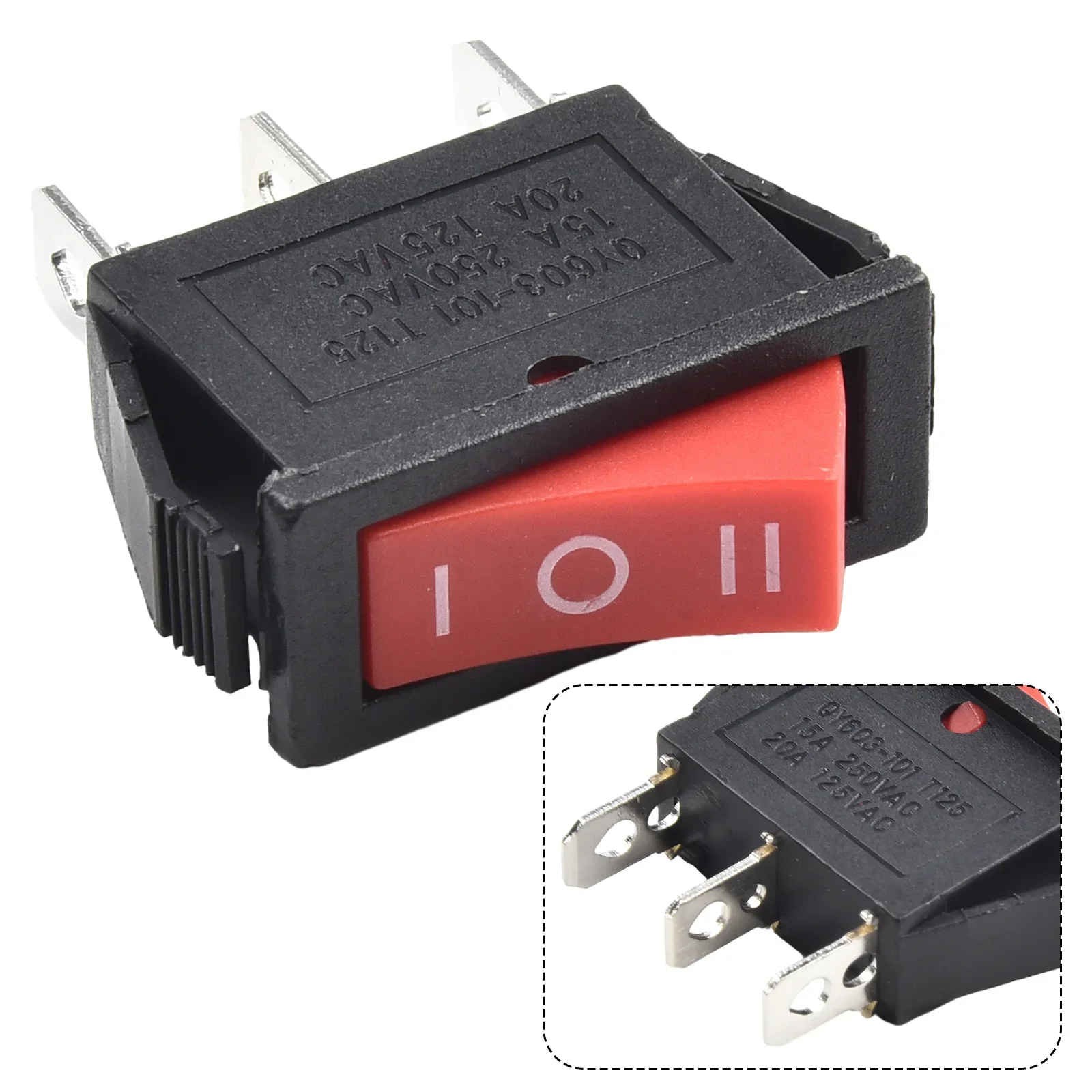 Reliable Rocker Switch, Red On Off On, 15A 250V 20A 125V, Long lasting Performance, Suitable for Various Electrical Devices