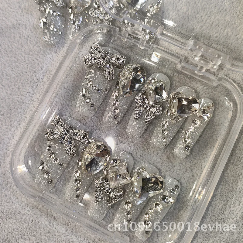 

Xi Shiji полный алмазный лист для дизайна ногтей, носимые вручную доспехи, съемные накладные ногти для тяжелой промышленности, длинная лестница, овальные стили для женщин