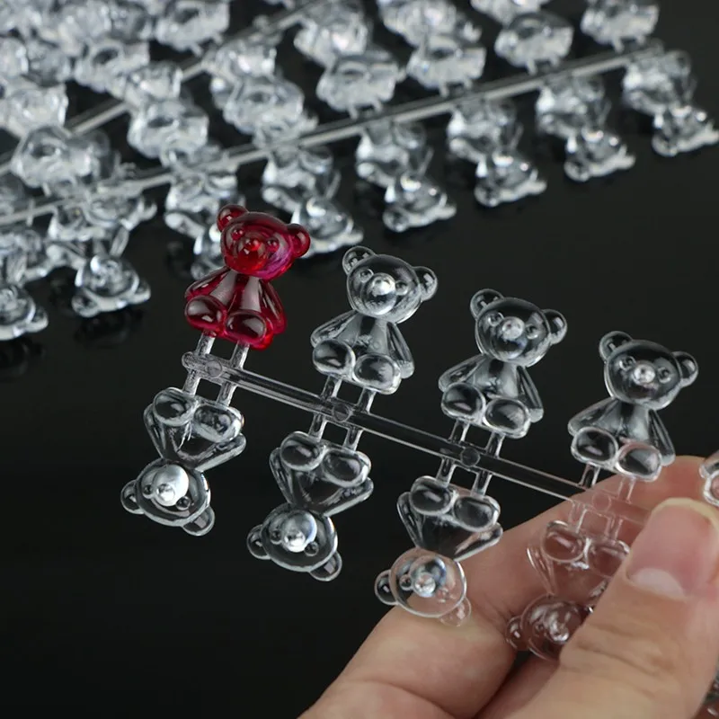 24pcs Transparent Bear Shape Nail Art Display Shelf Acrylic UV Gel Showing Glue Color Cards Flat Bottom Painting Practice Card #