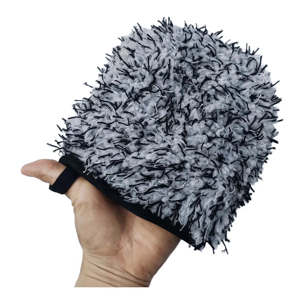 Dual Sided Cleaning Glove Cleaning Cloth Auto Detailing Mitt Blue White Car Wash Gloves Soft Dense Plush Fibers