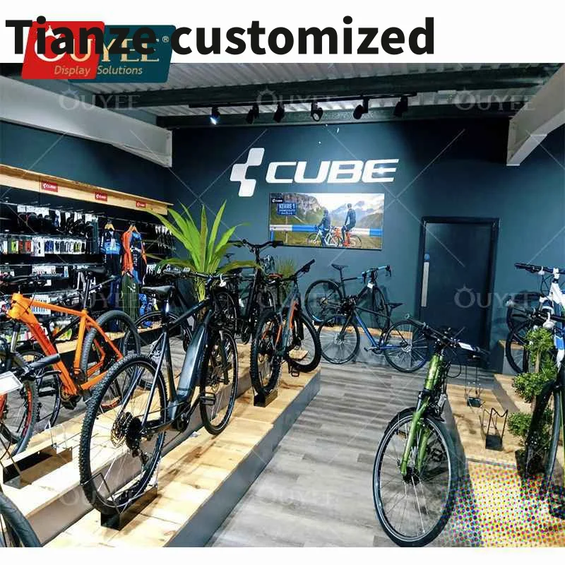 Customized-cycling retail shop furniture showroom bike wall display workshop cabinets bike shop interior design