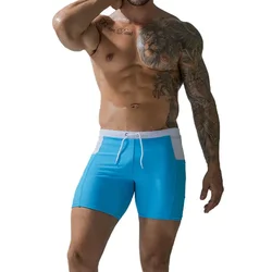 Bañador Sexy para hombre, traje de baño para playa, bóxer para surfear, sólido, básico, con bolsillos, para verano