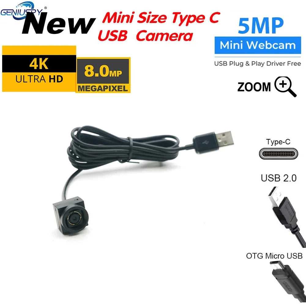 

Аудио-видео UVC OTG TYPE-C Cam 5MP 30fps Автофокус Мини-USB Камера Micro 8MP 4k 5MP 2MP 1080P Веб-камера для Android/PCIndustry