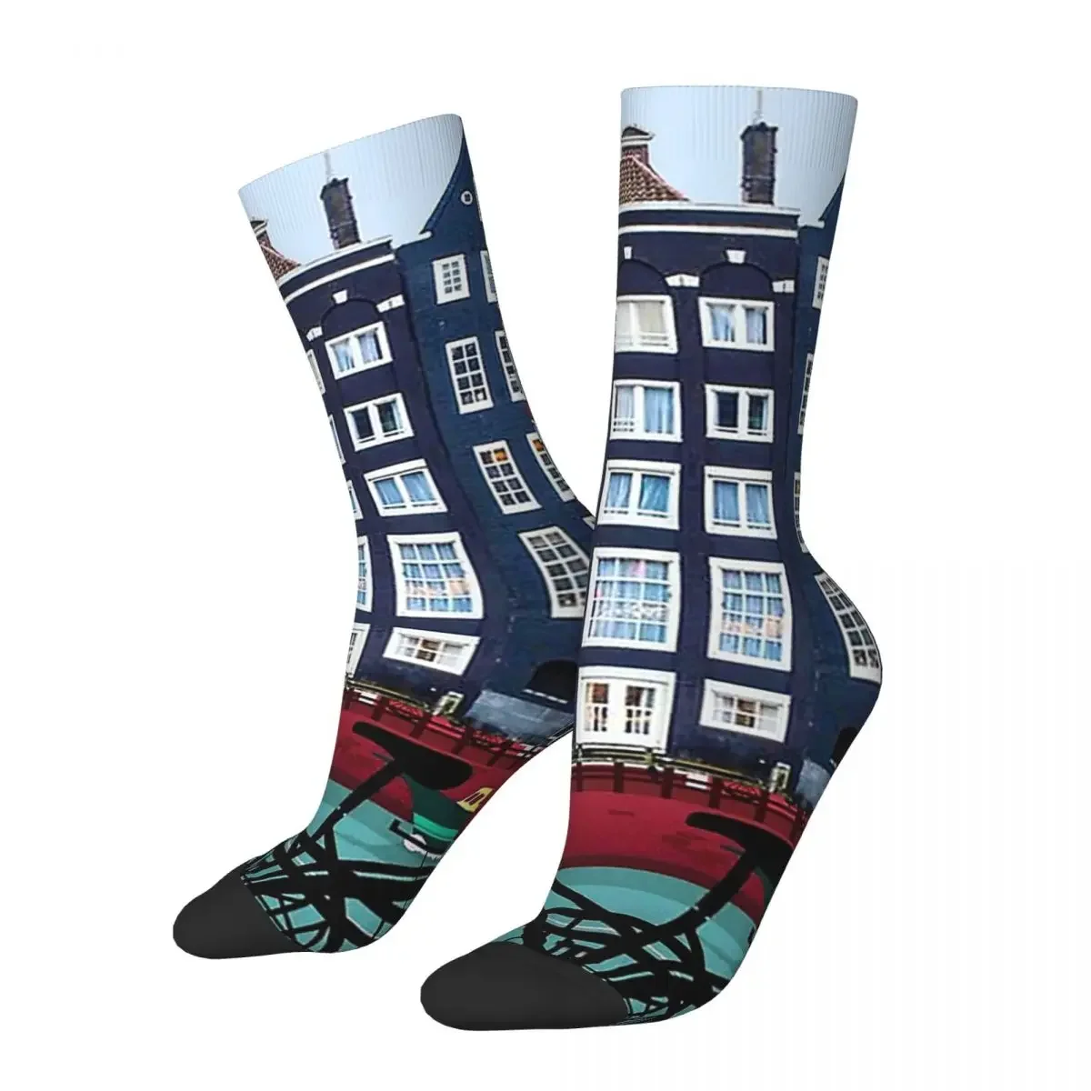 Bicycle Riding In Amsterdam Holland Print Socks High Quality Stockings All Season Long Socks for Man's Woman's Christmas Gifts