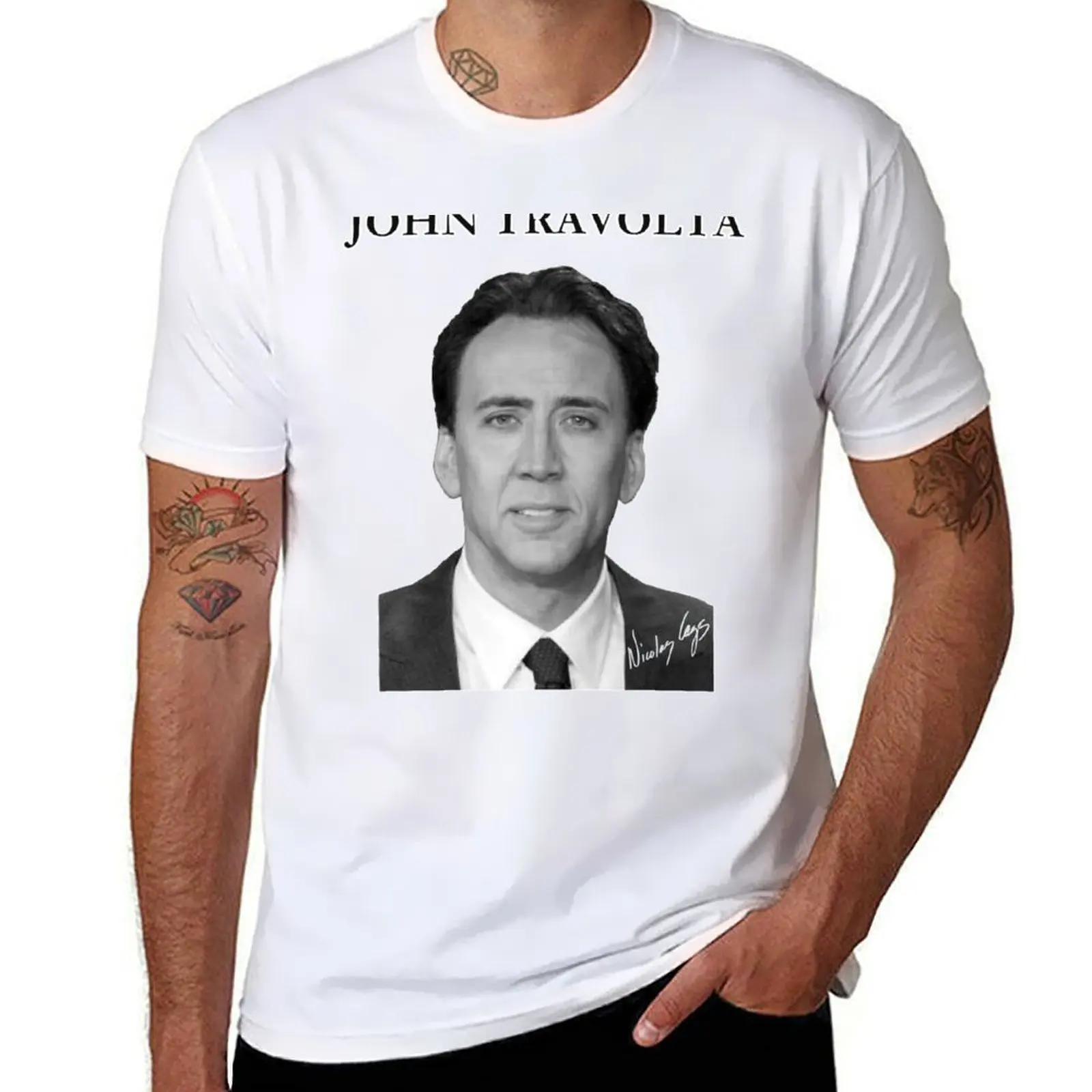 

Nicholas Cage as John Travolta - Nicolas Cage - Nick Cage - Nic T-Shirt man t shirts for men casual t shirt for man T-shirt