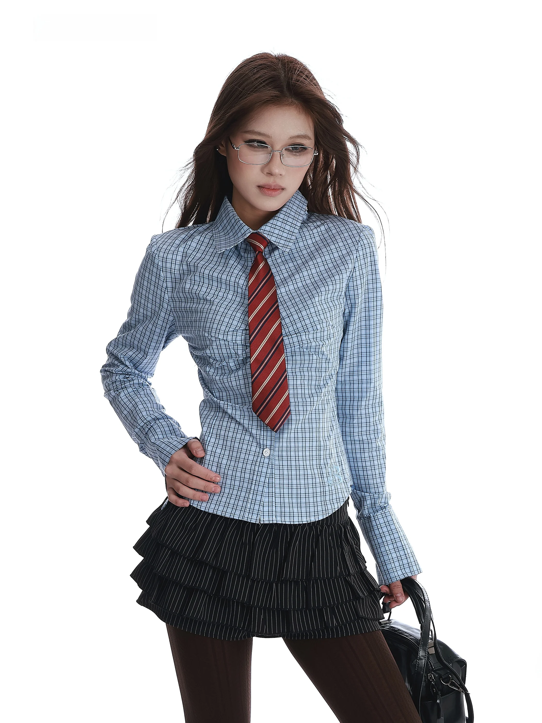 

Американский ретро-топ в клетку с длинным рукавом для женщин, повседневный, с завышенной талией, стройнящий, омолаживающий, винтажный, на пуговицах